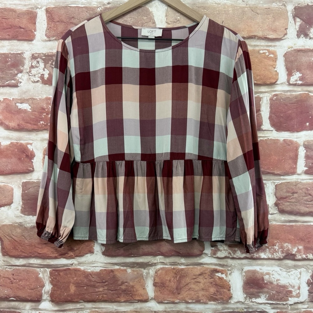 Ann Taylor Loft Women's XS Petite Multicolor Buffalo Plaid Check Casual Shirt